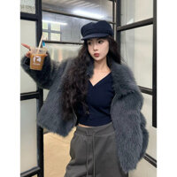 [Quần áo nữ Hot Girl] Áo khoác lông thú Áo khoác phong cách Hàn Quốc Áo khoác ngắn sang trọng Mùa đông ngọt ngào Cô gái Hàn Quốc Thiết kế sang trọng Niche Ve áo cao cấp Lông thú giả Áo mỏng hơn Nhìn mặn ngọt ngào