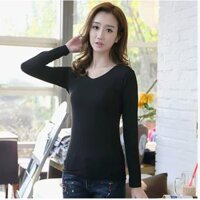 Quần áo nữ mới 2025 áo thun nữ tay dài màu đen trắng mùa xuân quần áo thu áo thun nữ quần áo lụa sữa ôm sát ebay