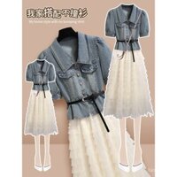 Quần Áo Nữ Mùa Xuân ~ Đầm Denim Phong Cách Xiaoxiang Nữ Mùa Hè 2024 Phong Cách Mới Kết Cấu Cao Cấp Phong Cách Hồng Kông Váy Bánh Hai Mảnh Phù Hợp Với WCDO