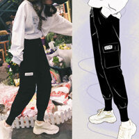 [Quần áo nữ nổi bật] Quần yếm mùa xuân thu dành cho nữ Quần bó rộng rãi eo cao ôm sát hơn Quần thể thao thông thường