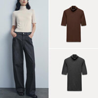 Quần Áo Nữ Zara 2025 Phong Cách Mới Co Giãn Cổ Cao Tay Ngắn Slim-fit Đan Top 3431452