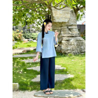 Quần áo phật tử đi chùa vải đũi Nhật trơn, Đồ bộ đi chùa dáng dài Pháp phục nữ mềm mịn