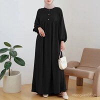 Quần áo phụ nữ Hồi giáo Abaya thời trang xuân thu, tay phồng thoải mái, đầm màu trơn ZR1M