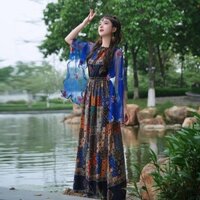 Quần Áo Singapore Dân Tộc Thiểu Số Quần Áo Thái Lan Singapore Indonesia Du Lịch Đi Biển Kỳ Nghỉ Bohemian Đầm + Bộ Khăn