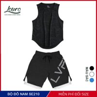 Quần áo tập gym nam Louro, kiểu áo ba lỗ nam và quần đùi 2 lớp, chất liệu cotton thun lạnh co giãn 4 chiều,SE200