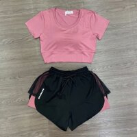 Quần áo tập gym nữ, đồ tập gym yoga aerobic nữ Croprop quần đùi Phối lưới chất đẹp (Ng05)