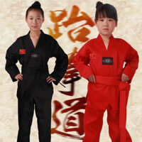 Quần Áo Tập Luyện Đỏ Đen Dài Tay Huấn Luyện Quần Áo Cotton Taekwondo Trẻ Em Miễn Phí Vận Chuyển Taekwondo Quần Áo
