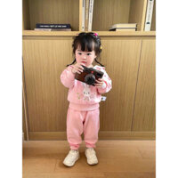 Quần áo thu đông bé gái, set bộ quần áo chất nỉ 2 da cổ sen cho bé 8-22kg