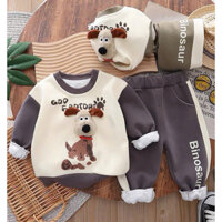 Quần áo thu đông bé trai, Set nỉ cún bông cho bé từ 10-30kg