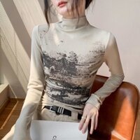 Quần áo thu đông Jiashucheng Áo Thun Dài tay chải lông dài tay cổ cao mẫu mới áo mặc trong thời trang thời trang chữ t cổ điển sang trọng tôn dáng cho nữ