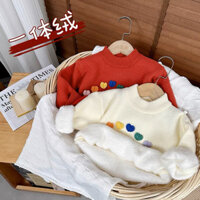 Quần áo trẻ em Áo len dày một mảnh Áo len lông cừu mùa đông màu đỏ cho bé