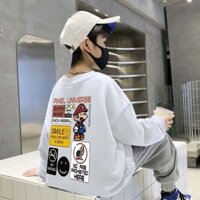 Quần áo trẻ em, áo len nam, áo thun dài tay mới phong cách mùa xuân thu, họa tiết hoạt hình Mario, áo cotton nguyên chất cho trẻ lớn
