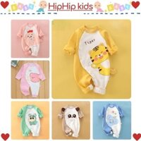 Quần áo trẻ em. Bodysuit dài tay cho bé sơ sinh. Mẫu body vạt chéo in hình thú dễ thương. Chất cotton mềm mịn.