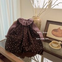 Quần áo trẻ em Hàn Quốc thu đông 2024 cho bé gái váy hoa nhung kẻ lá sen cổ áo len cho bé gái bộ Đồ Kiểu tây thời trang