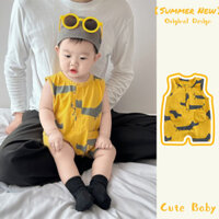 Quần áo trẻ em mới mùa hè, Bộ đồ liền quần màu vàng không tay mỏng cho bé 0-24 tháng tuổi Bộ áo liền quần động vật siêu dễ thương phong cách Hàn Quốc