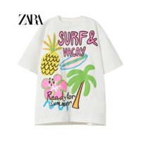 Quần áo trẻ em mới ZARA Áo thun ngắn tay cổ tròn in hình bé gái 5643700 250