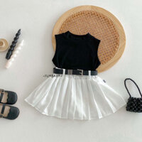 Quần áo trẻ em mùa hè Áo không tay màu đen có váy trắng 2-5 tuổi