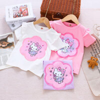 Quần Áo Trẻ Em Phong Cách Mới Bé Gái Quần Áo Mùa Hè Bé Gái Hello Kitty Đổi Màu Áo Thun Ngắn Tay Bé Gái Sequined Tops-0224