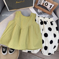 Quần áo trẻ em, Quần áo hè bé gái, áo thô xanh và quần lửng chấm bi cho bé 9-20kg S1102 | Tiểu Yến KID