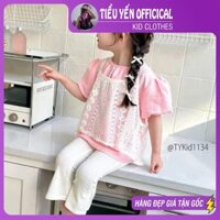 Quần áo trẻ em, Quần áo hè bé gái, set 3 chi tiết áo thun áo 2 dây ren và quần lửng cho bé 9-20kg S1134 | Tiểu Yến KID