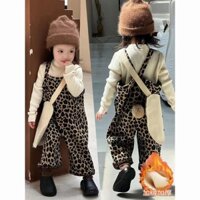 Quần Áo Trẻ Em Sang Trọng Dày Thu Đông Bé Trai Bé Gái Da Báo In Hình Dễ Thương Lông Bóng Jumpsuit Bé Thường Ngày Quần