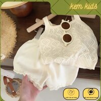 Quần áo trẻ em, set đồ cho bé trai bé gái KEMKIDS set 2 dây đũi ren lỗ thoáng mát từ 8-21kg (AT008)