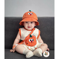 Quần Áo Trẻ Em, Seta 3 Chi Tiết Body Bí Ngô + Mũ + Túi Đeo Cho Bé Chất Cotton Cho Bé Trai Và Bé Gái Từ 5-12kg