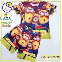 Quần áo trẻ em size đại-Đồ bộ bé trai- Hoạt hình 3D minion thun lạnh 4 chiều BABYSHARK