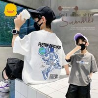 Quần áo trẻ em vịt vàng bé trai áo thun ngắn tay cotton nguyên chất mùa hè quần áo lớn dáng rộng nửa tay