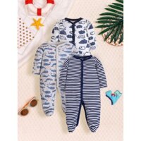 Quần áo trẻ sơ sinh Bộ đồ liền thân dài tay bằng vải cotton bé trai