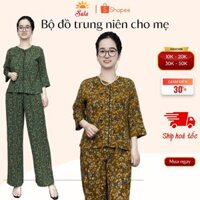 Quần Áo Trung Niên, Bộ Lụa Cài Cúc Tay Lửng Quần Dài, Họa Tiết Chấm Bi Ms493