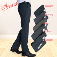 Quần âu màu xám đậm, thương hiệu Amazing, vải vân chìm, ống đứng, không ly - Xám xanh-0901 - 31