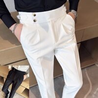 Quần âu nam cạp cao 2 khuy Hàn Quốc cao cấp big size , quần tây nam ống đứng công sở form đẹp màu đen trắng kem