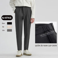 Quần âu nam cạp chun ống suông Hàn Quốc, quần tây nam đen cạp cao ống rộng công sở K-STYLE