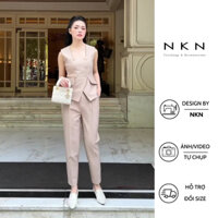 Quần Âu, quần công sở nữ NKN Kallie màu be, thiết kế lưng cao, quần âu dáng dài, chất liệu cao cấp.
