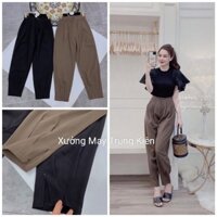 Quần baggy bo chân khoá gấu vải tuyết mưa - Quần baggy cạp chun sau màu đen - nâu tây mặc đi làm công sở, đi học đẹp