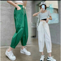 Quần baggy bo gấu ưng cao cạp chun có dây rút phong cách cá tính