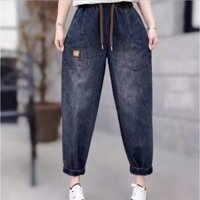 Quần baggy bò nữ vài jean mềm lưng thun co giãn cạp cao khỏe khoắn dễ phối đồ