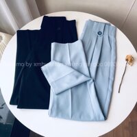 Quần baggy cạp liền lưng cao phối 2 khuy màu xanh đen trắng hack dáng