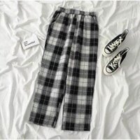 QUẦN BAGGY CARO NỮ ỐNG SUÔNG , QUẦN BAGGY ỐNG RỘNG LƯNG CAO NỮ - ĐEN TRẮNG - 40-58KG
