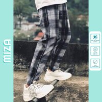 Quần baggy caro ống rộng unisex dáng suông nữ nam vải kaki đen công sở đi học lưng cao ulzzang hàn quốc dây rút đẹp SR02 - ĐEN - TRẮNG,FREESIZE