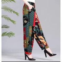 Quần baggy chất lanh mềm mịn nhẹ và mát in hoạ tiết thổ cẩm