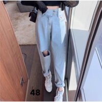 Quần Baggy Cotton Rách Gối  - Quần Jeans Nữ Cao Cấp  ྇