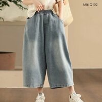 Quần baggy denim lửng lưng thun KAMAKA túi sau vuông - Q102