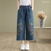 Quần baggy denim lửng lưng thun KAMAKA thêu những chú bướm - Q113