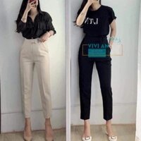 Quần Baggy [Hàng Cao Cấp] Quần Vải Nữ Cạp Cao, Đai Vuông, Cúc Lệch, Form Đẹp Từng Đường Kim Mũi Chỉ, Siêu Sang