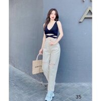 Quần baggy jean màu trắng rách gối