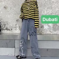 QUẦN BAGGY JEAN NAM NỮ CHẤT BÒ XÁM HỌA TIẾT CHÚ KHỦNG LONG IN CHỮ- DB 62- DUBATI FASHION