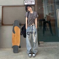 Quần baggy jean nam nữ in chữ cao cấp phong cách Streetwear - Quần jean ống rộng đẹp cao cấp loại 1