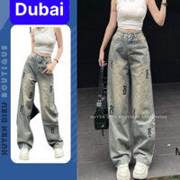QUẦN BAGGY JEAN NỮ CHẤT BÒ ỐNG RỘNG THÊU CẠP CAO LƯNG CAO NÂNG MÔNG SIÊU HOT TREND 2024 - DUBAI FASHION